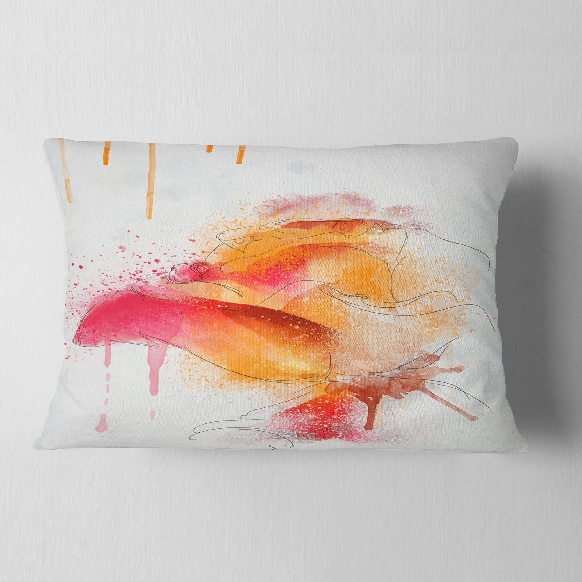 Designart Orange Rose Illustration Watercolor - Floral Throw Pillow - 12x20