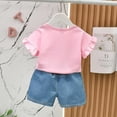 thumbnail image 4 of Toddler Girl Easter Clothes Baby Girl Summer Outfits Cute Bunny Bow Applique Shirts Tops Denim Shorts Set Little Girl Clothes Easter Gift Clothes Palywear Pink 4 Years-5 Years, 4 of 7