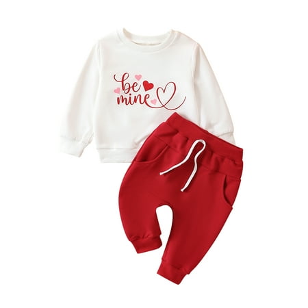 

Baby Girl Valentine’s Day Outfits Long Sleeve Letter Print Sweatshirt + Pants 2Pcs Newborn Clothes Set
