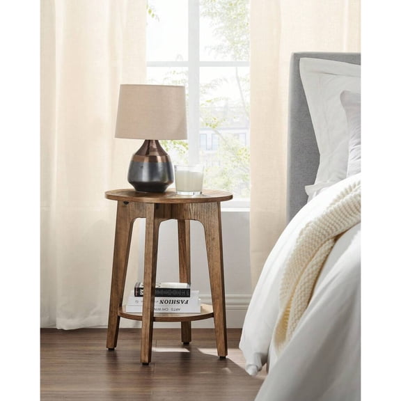 Round End Table With Lower Shelf, Side Table, Nightstand For Small Spaces, 15.8 X15.8 X 19.7 Inches, Room Decor