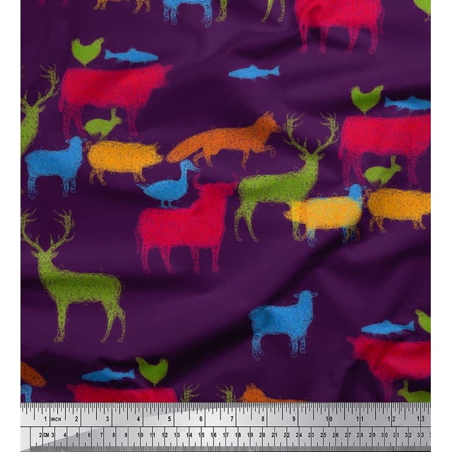 Soimoi Cotton Poplin Fabric Birds & Animals Hand Drawn Fabric Prints By Yard 56 Inch Wide