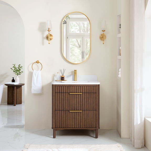 Mumbai 30" Single Bath Vanity in Aged Dark Brown Oak with Composite Stone Top