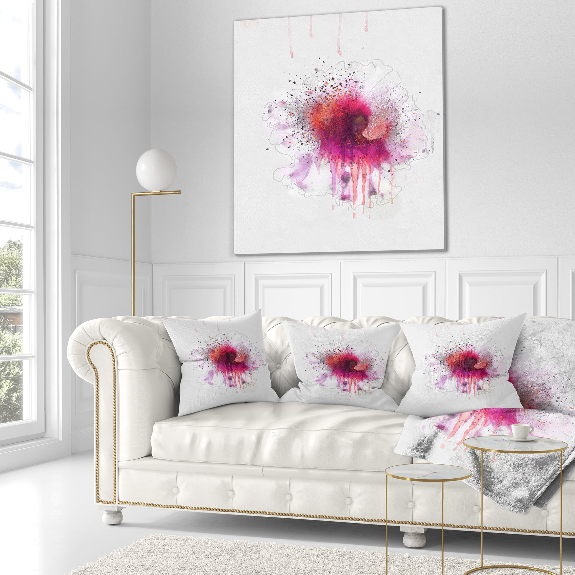 Designart Stylish Pink Watercolor Flower - Floral Throw Pillow - 18x18