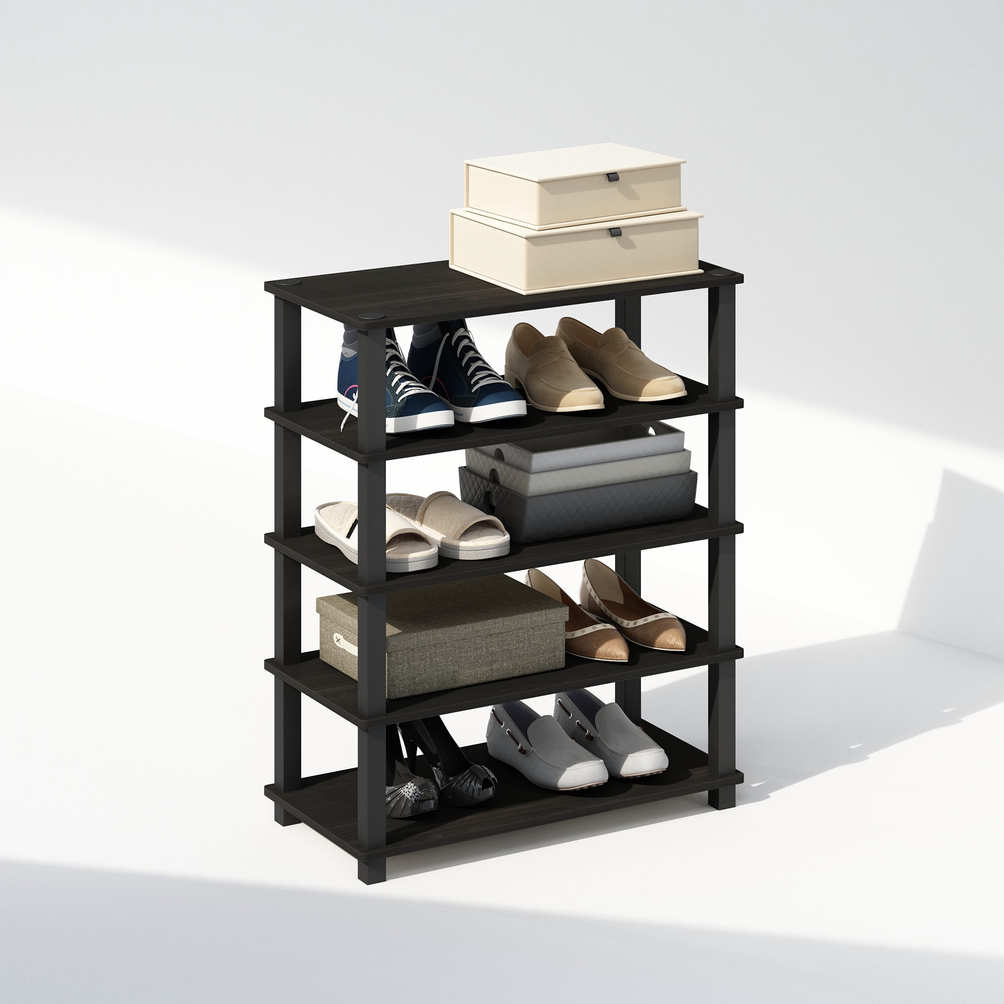 Furinno Turn-S-Tube 3-Tier Multipurpose Standing Shelves, Espresso/Black, Set of 2