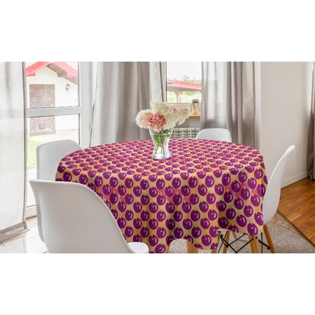 

Fruits Round Tablecloth Scribbles Circle Berry Branches Harvest Season Summer Eat Graphic Print Circle Table Cloth Cover for Dining Room Kitchen Decor 60 Peach and Dark Magenta by Ambesonne