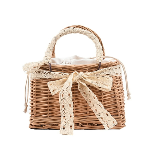 Bolsos de mano elegantes de ratán tejido con perlas para mujer, bolsos con asa superior a la moda, bolso informal tipo cesta de playa