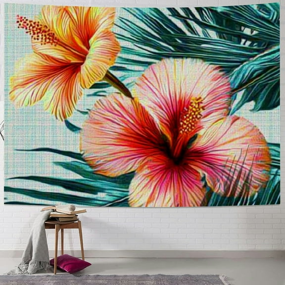 Autua Tropical Flower Palm Leaf Tapestry Wall Hanging Home Decor 40x30inch