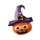 thumbnail image 5 of Estatua de cabeza de calabaza con sombrero de bruja, escultura de resina para fiestas al aire libre y jardín. Violeta Derecha, 5 of 9