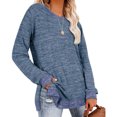 thumbnail image 3 of Blusa Manga Larga Bloqueo De Color Cuello Redondo Abertura Lateral Tops Básicos Cómodos Para Mujer Colorido Azul L, 3 of 6