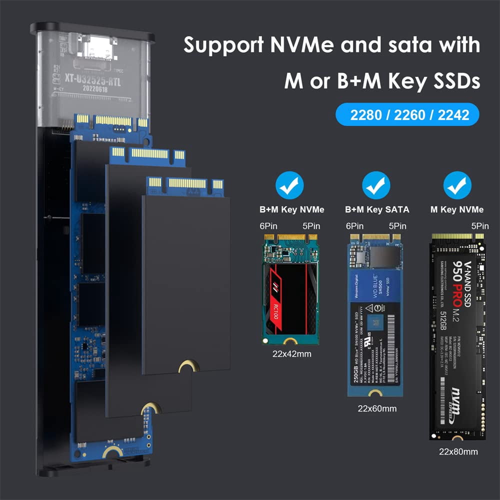 JSER USB 3.0 USB-C Type-C to NVME M-key M.2 NGFF SATA SSD External PCBA Case Enclosure RTL9210B Chipset