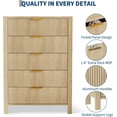 thumbnail image 3 of Fluted 5 Drawer Dresser, 45 Inch Tall Slim Dresser for Small Spaces, Modern Farmhouse Wooden Chest of Drawers for Bedroom Nursery Apartment, Easy Assembly, Oak, 3 of 7