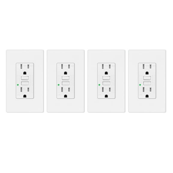 15amp Weather Resistant GFCI Outlet, Tamper Resistant GFI Receptacle with LED Indicator, Decor Wall Plate and Screws Included, ETL Certified, White 4 Pack