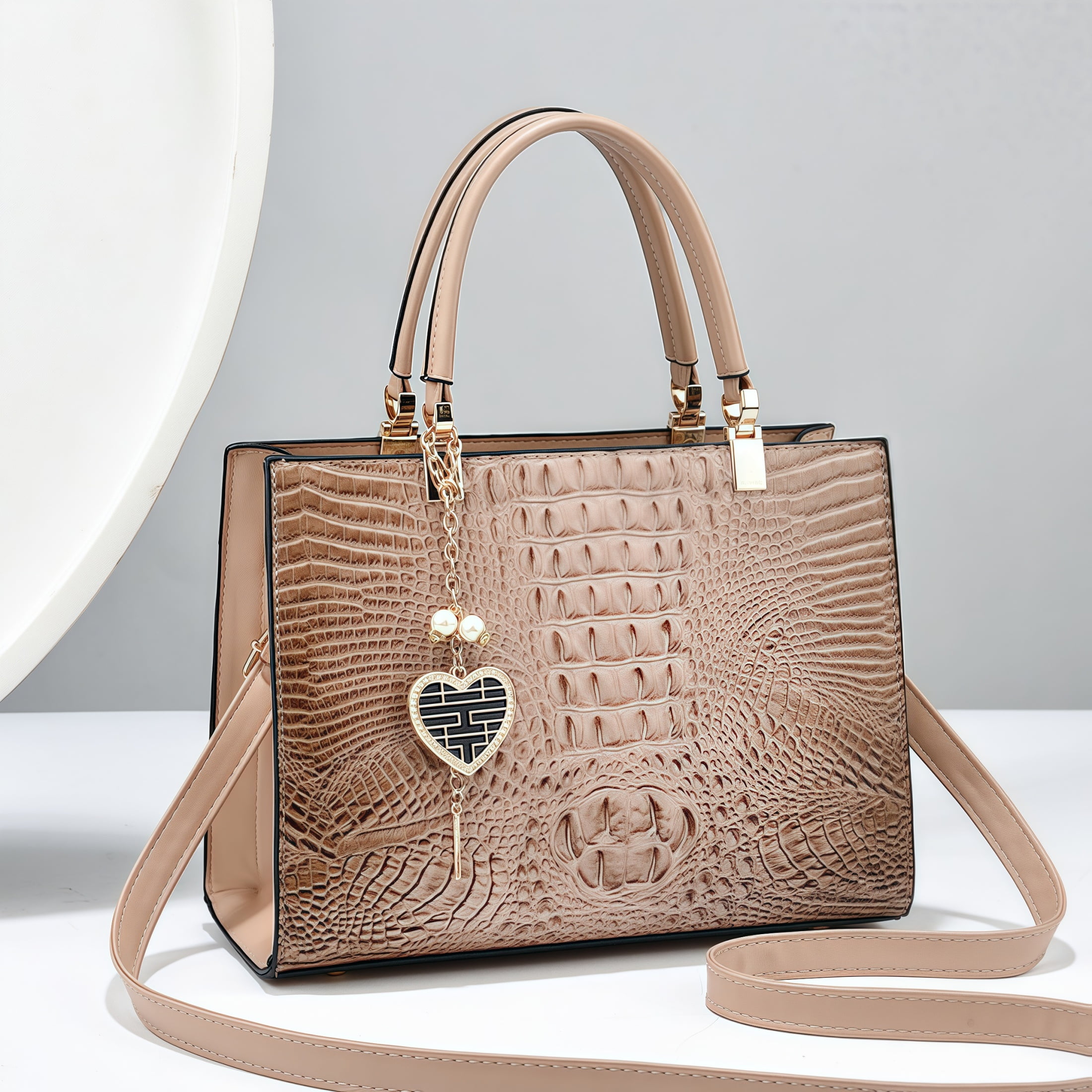 New large-capacity solid-color minimalist crocodile-pattern shoulder bag for cross-body use.
