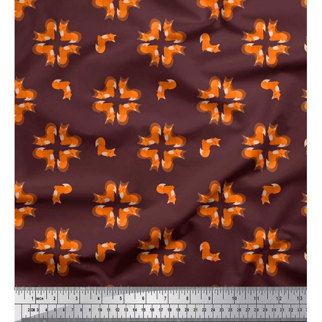 Soimoi Poly Georgette Fabric Fox Kids Print Fabric by Yard 52 Inch Wide