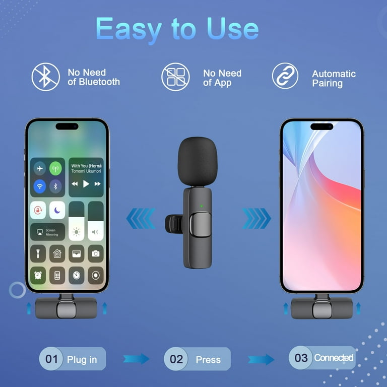 Wireless Lavalier Microphone for iPhone iPad, Lapel Microphone