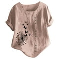 thumbnail image 1 of VJATTWR T-Shirts à Manches Courtes pour Femmes T-Shirts d'Été pour Dames Mode Décontractée Grande Taille Ample Imprimé T-Shirt Rétro à Manches Courtes en Lin L, 1 of 3