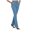 thumbnail image 2 of felwors Women's High-Waisted Flare Pants with Button Front Pockets Stretchy Dress Trousers for Work Office and Everyday Style（Light Blue， XXL）, 2 of 4