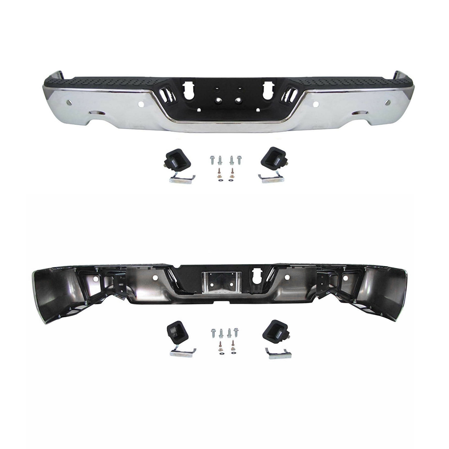 Genrics Rear Step Bumper Assembly Complete Steel Chrome / Black Rear Step Bumper Replacement for