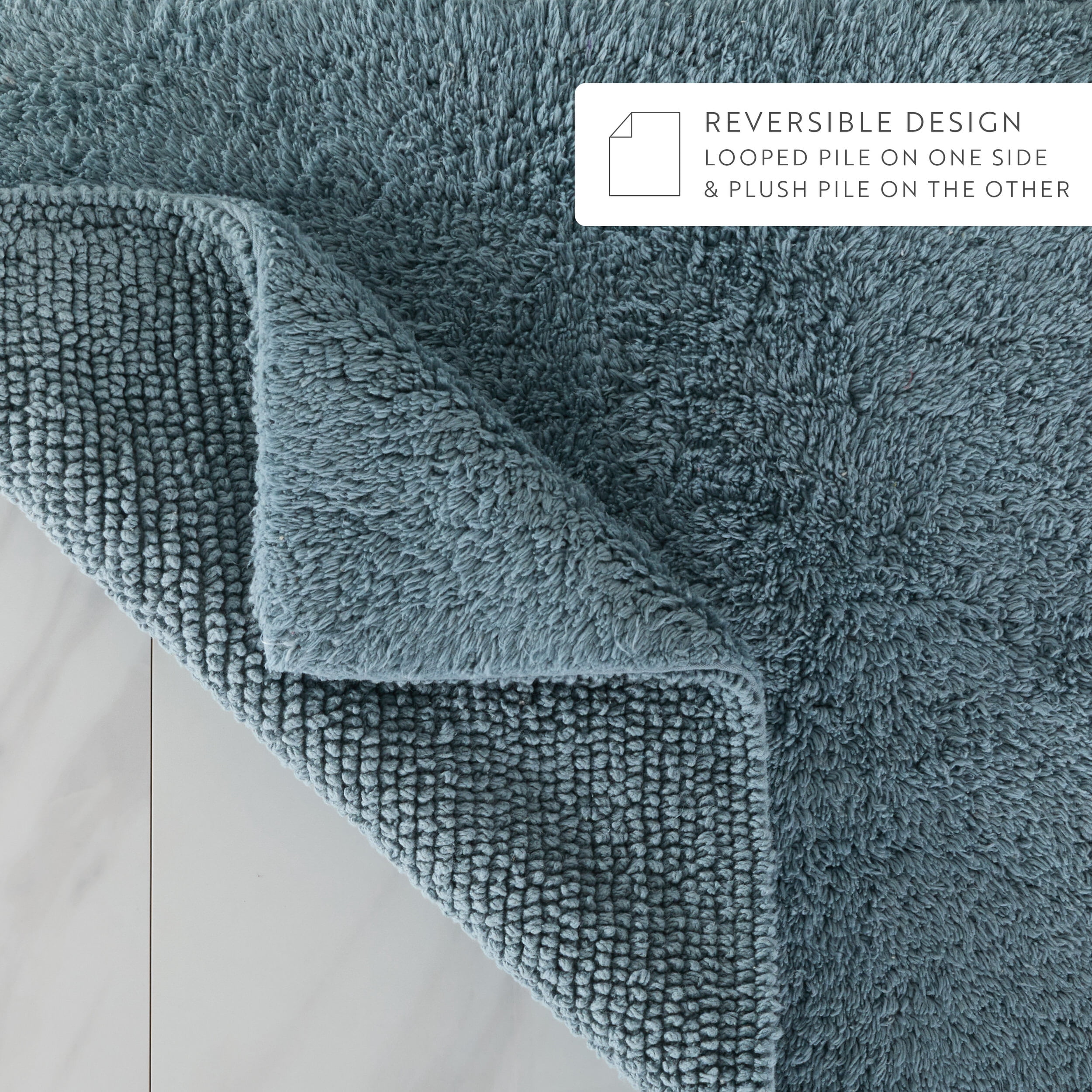 100% Cotton Reversible Solid Bath Mat by Comfort Canopy, Light Blue, 34" x 21"