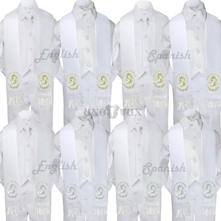 

5pc Baby Boy Virgin Mary Pope Stole Baptism Necktie or Bow Tie Vest Suit Sm-7