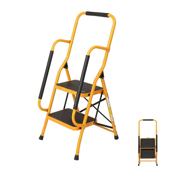 PUKNLY 2/3/4 Step Ladder with Handrails - 330LB Capacity Folding Step Stool, Non-Slip Pedals & Armrests for Home Kitchen Office Use