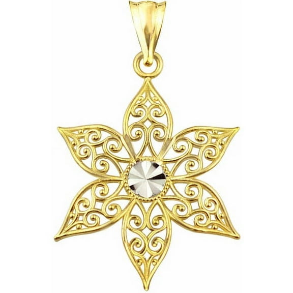 US GOLD 10kt Gold Filigree Floral Charm Pendant
