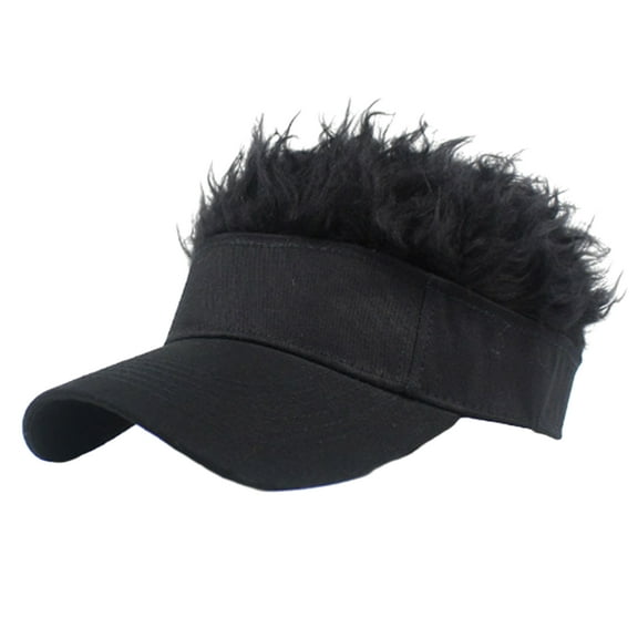 Xinwanna Novelty Sun Visor Cap with Fake Hairs Adjustable Peaked Wig Baseball Hat with Spiked Short Hair Funny Hip Hop Hat for Fancy Performance (Black,One Size)