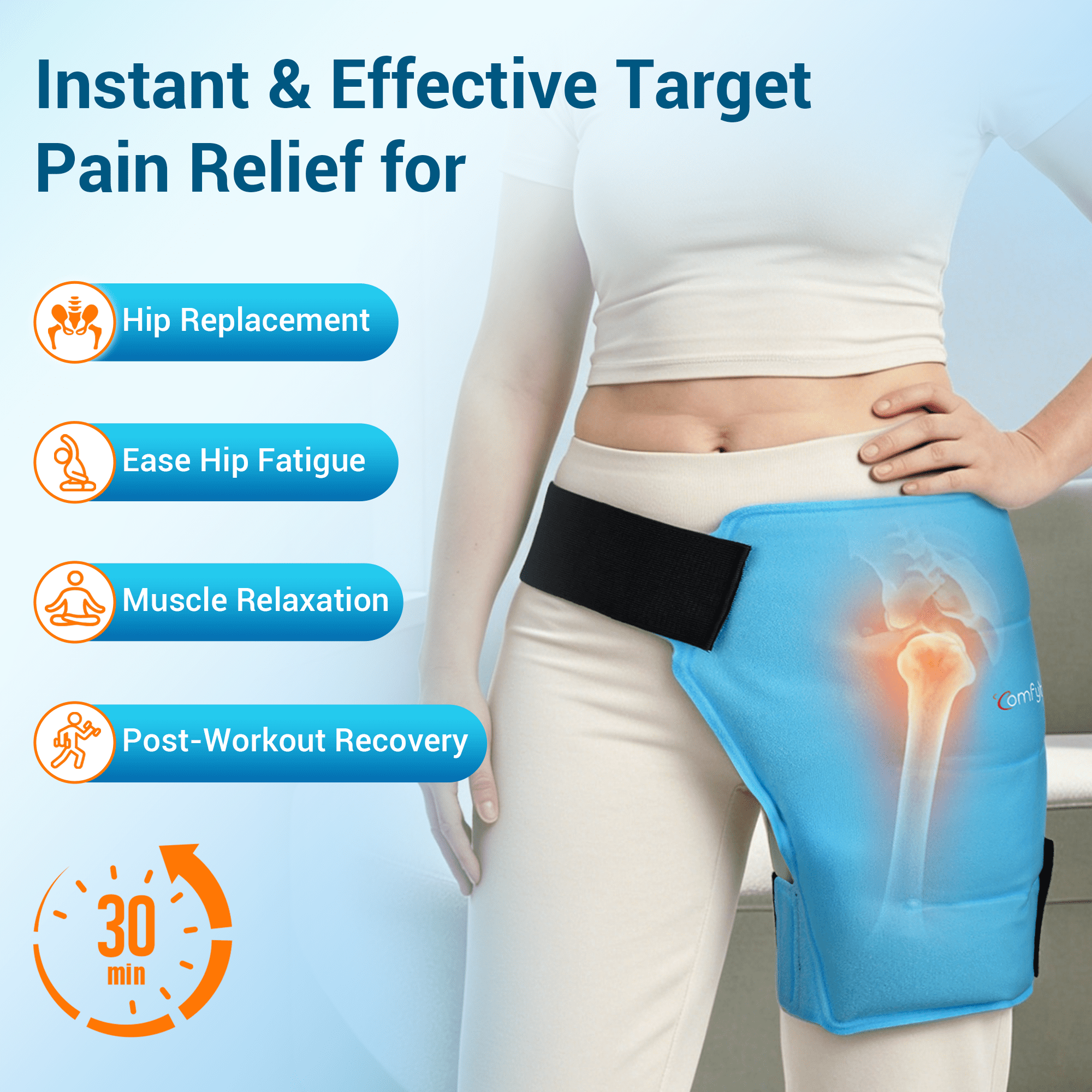 Comfytemp large Hip Ice Pack Wrap for Hip Surgery, Sciatica, Fracture, Pain Relief (L)
