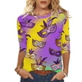thumbnail image 2 of Xuyuer Mardi Gras Printed Shirt - Ladies' 3/4 Sleeve Crewneck Top for Festival Celebrations, Carnival Themed Parties, Vibrant Holiday Seasonal Fashion & Eye-Catching Parade Ready Apparel, 2 of 9