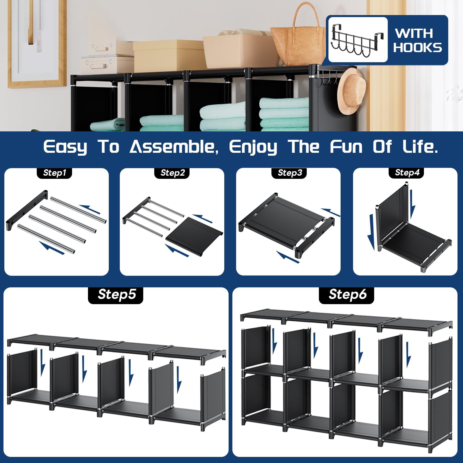 Book Storage Organizer,16 Cuble DIY Bookcase Closet for Bedroom Living Room Office,Book Shelf Organizer,Tall Bookcase Shelf, Assembled Cubicle Shelf