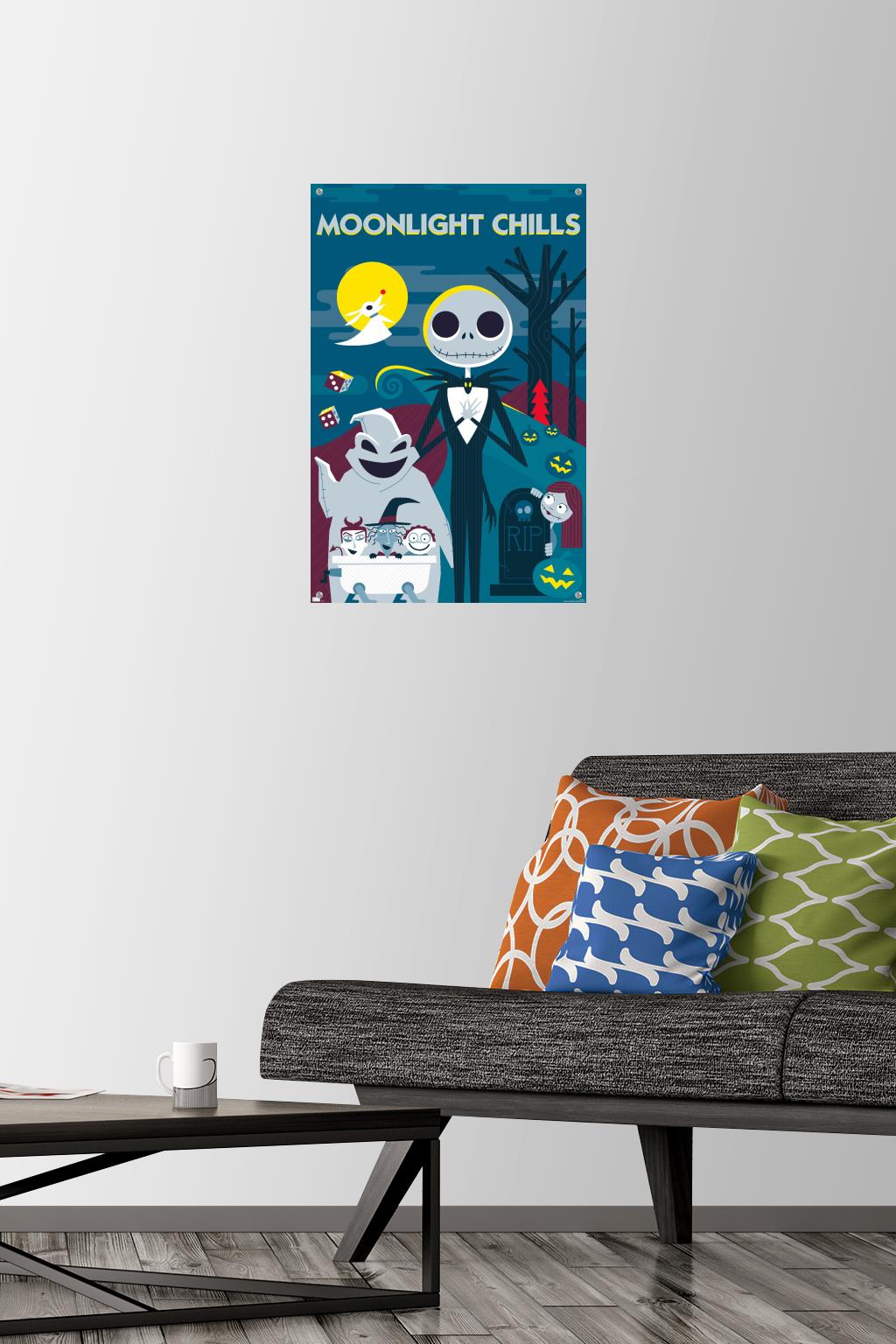 Disney Tim Burton's The Nightmare Before Christmas - Moonlight Chills Wall Poster with Pushpins, 14.725" x 22.375"