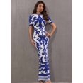 thumbnail image 2 of Women Celebrity Sexy Long Sleeve Jacquard Blue Maxi Long Bodycon Bandage Dress 2024 Knitted Elegant Evening Club Party Outfit, 2 of 7