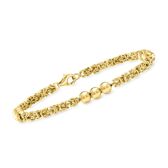 Ross-Simons 18kt Gold Over Sterling Byzantine and 5mm Bead Station Bracelet, Women's, Adult