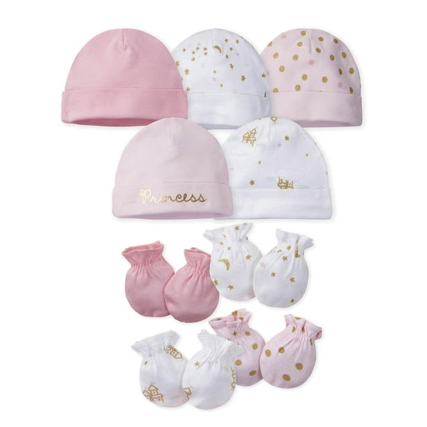 Gerber Baby Girl Assorted Caps & Mittens Accessories Bundle, 9Piece