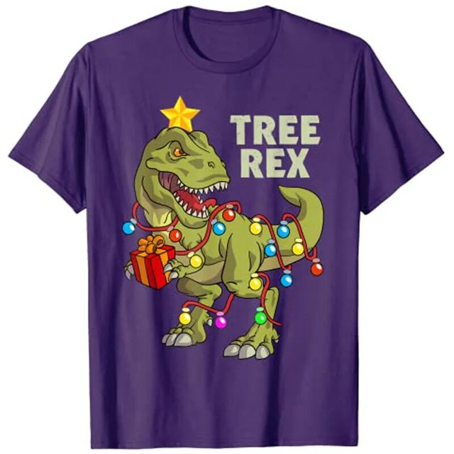 Navidad dinosaurio niños hombres luces de Navidad árbol Rex camiseta 100% algodón divertidas niñas camisetas de manga corta de verano