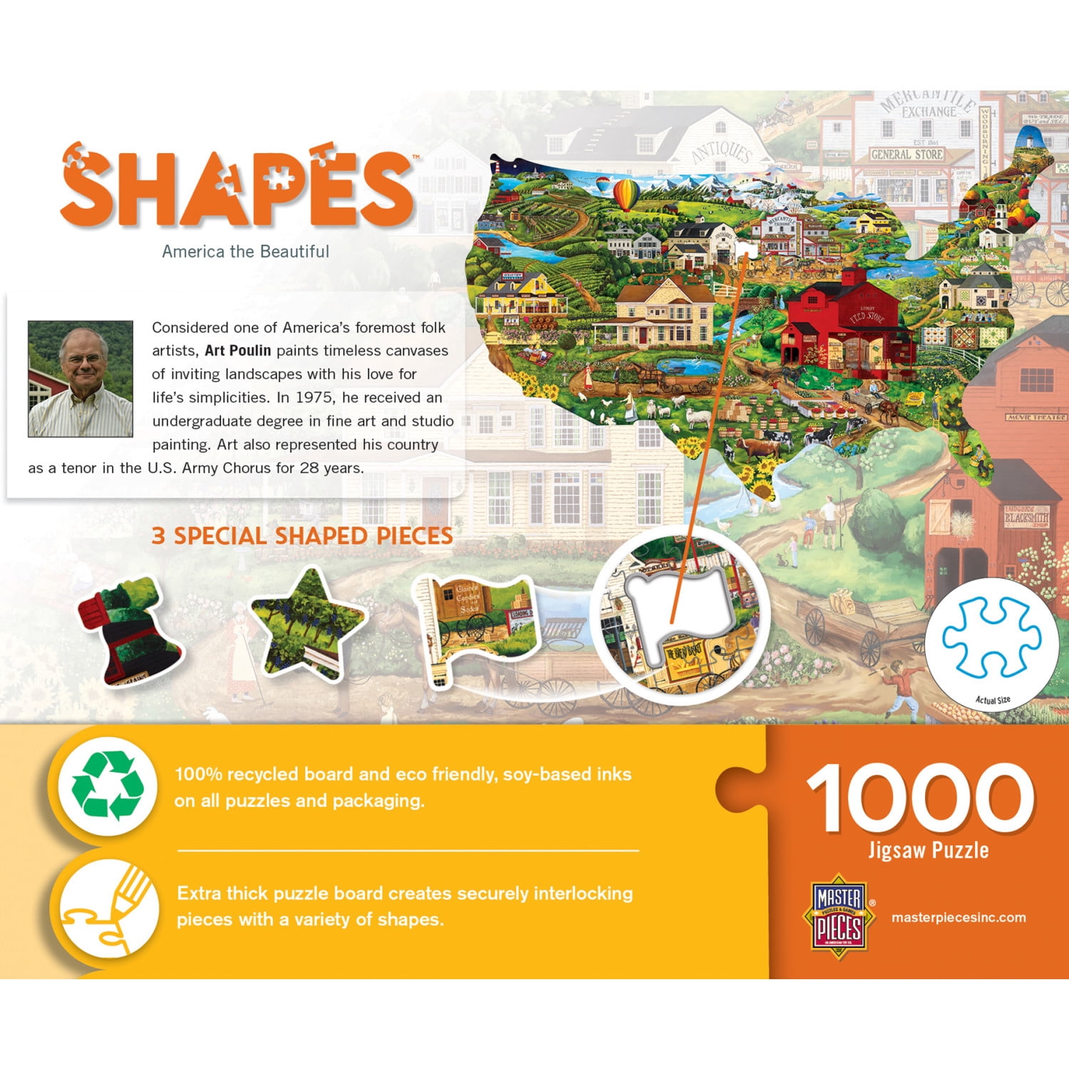 MasterPieces 1000 Piece Jigsaw Puzzle - United States Shape - 34.7"x22.1"