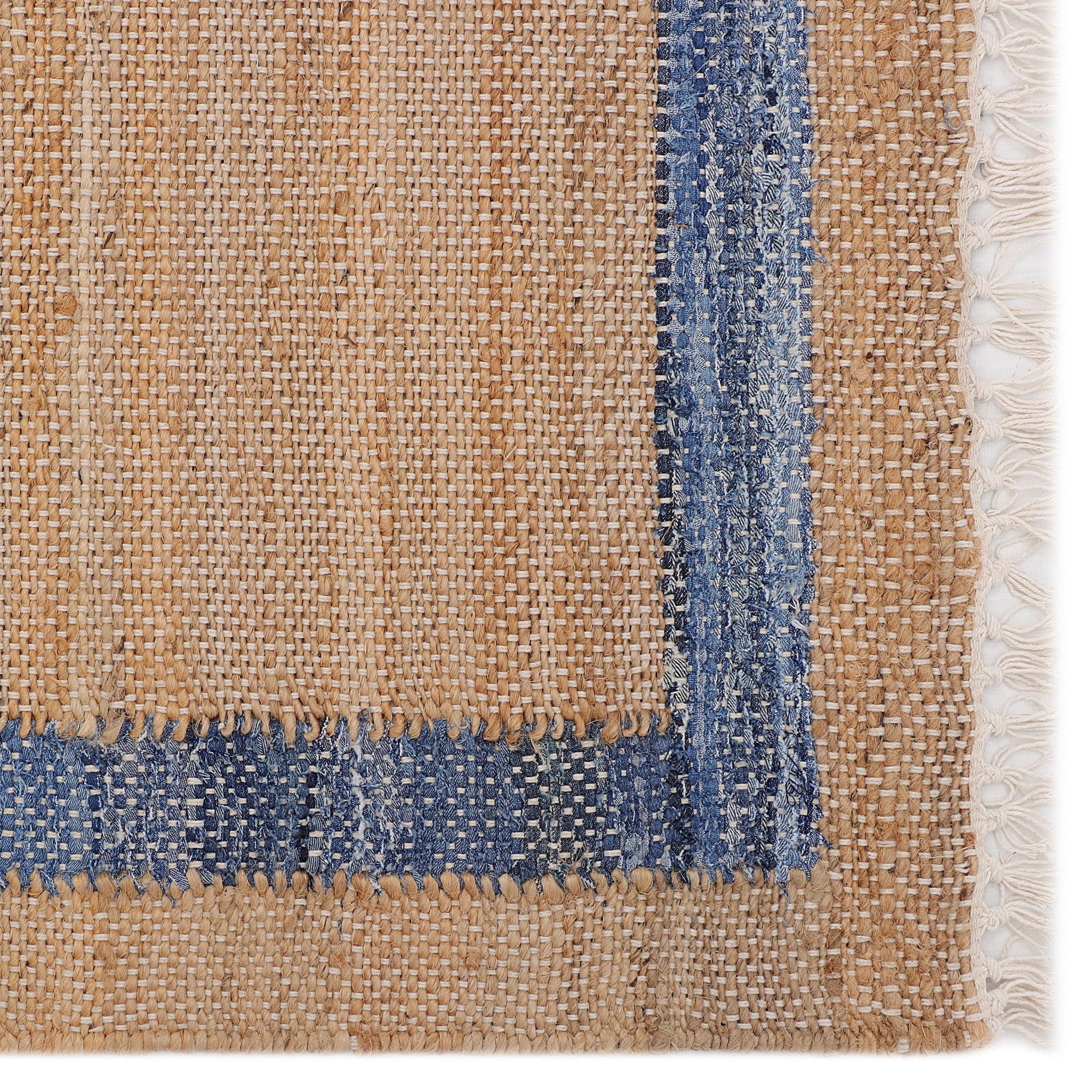 The Pioneer Woman Denim Jute Runner Rug, Natural with Blue Border, 30 in x 96 in