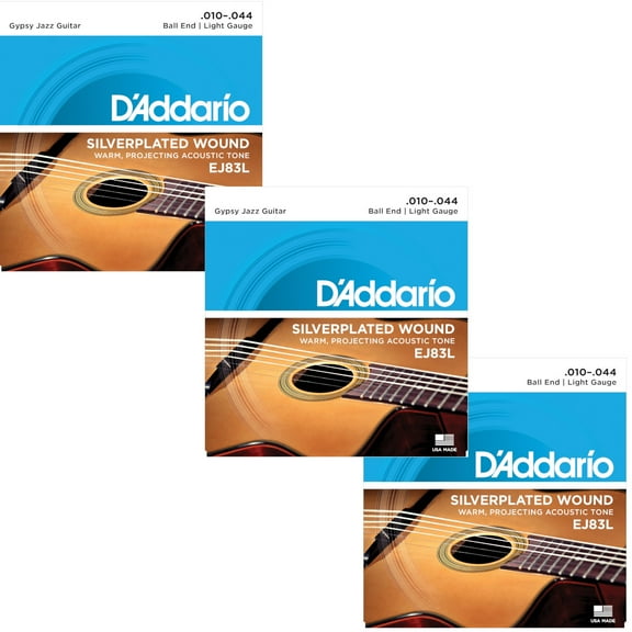 D'Addario Guitar Strings - 3-Packs- Gypsy Jazz - Ball End - Silver Plated Wound EJ83L Light