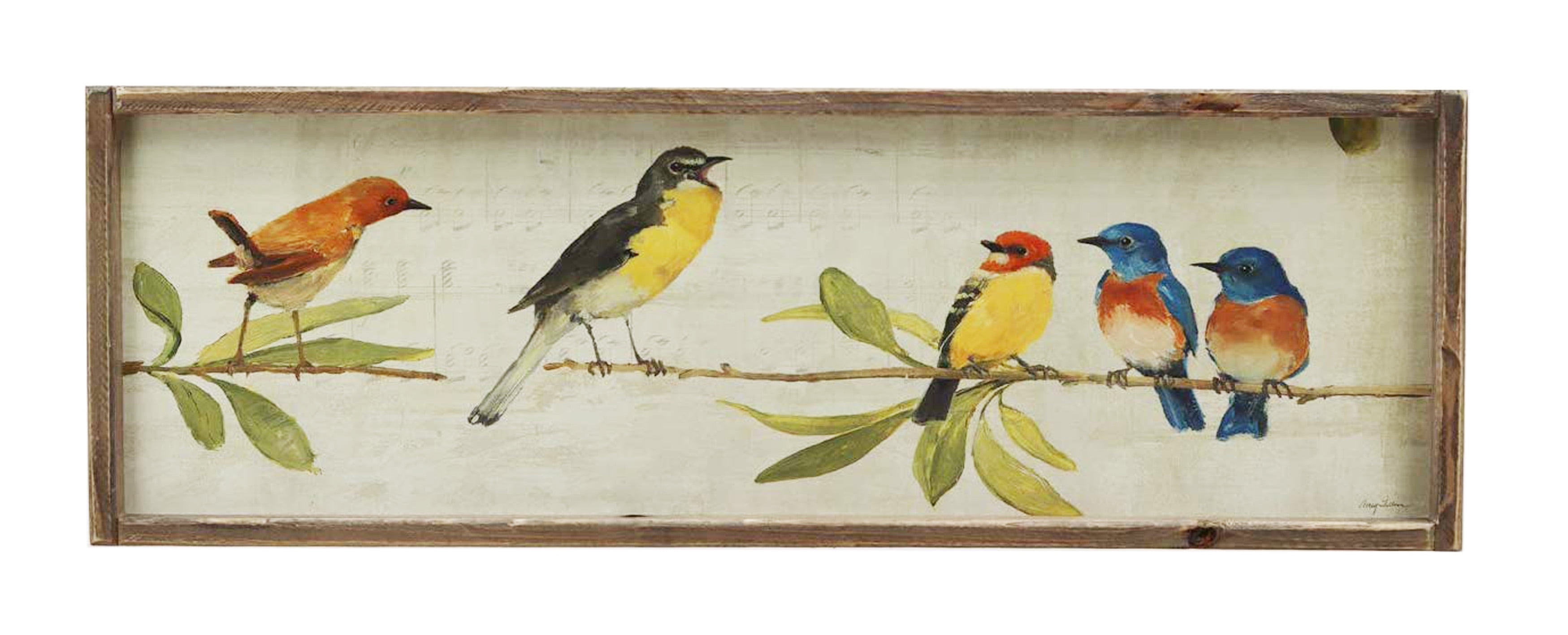 Parisloft Spring Birds Printing Wooden Wall Art Home Decor, Wood Framed