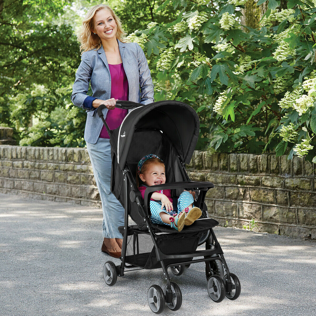 Costway Lightweight Baby Stroller with 5-Point Harness, Black photo 3