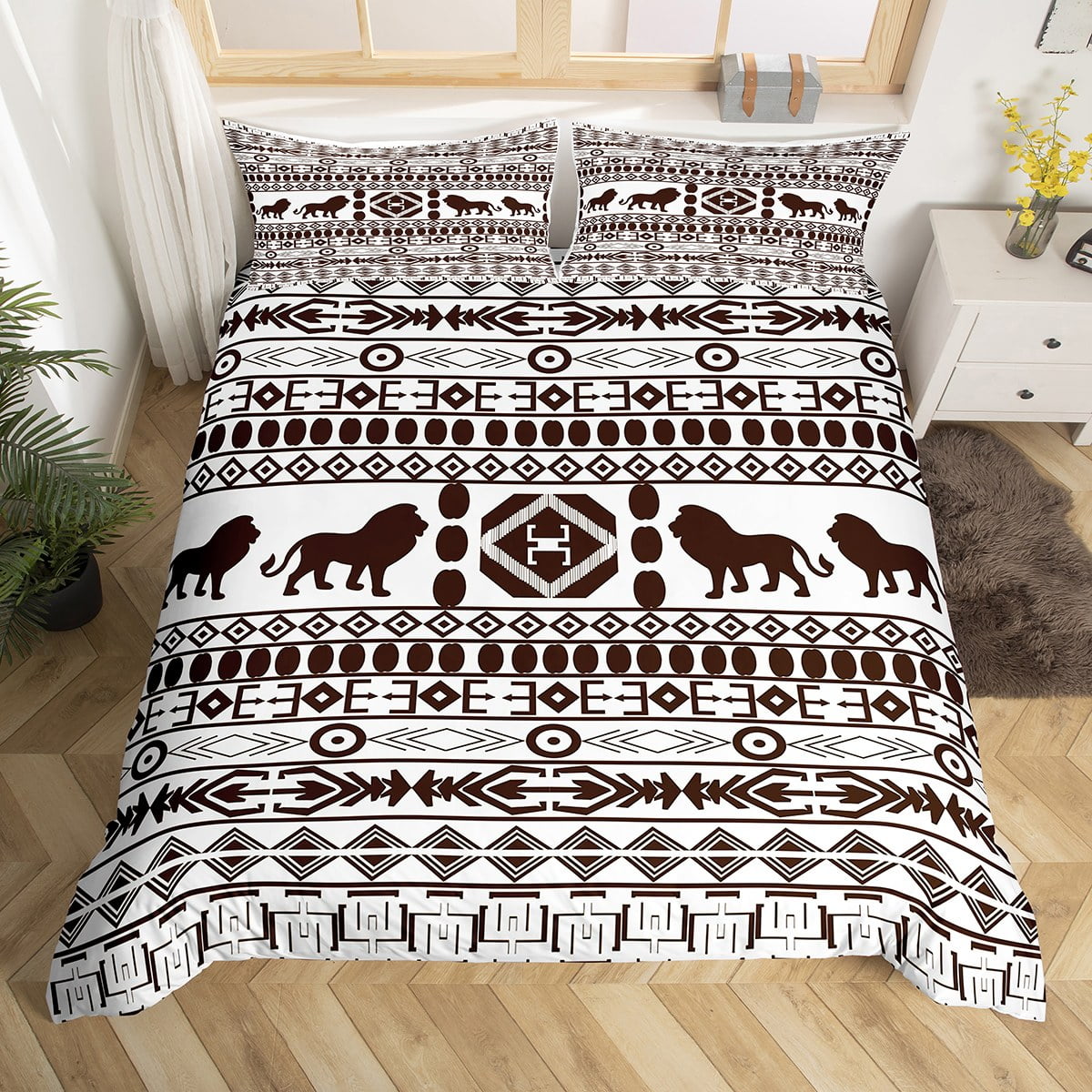 African Ethnic Duvet Cover for Kids Boys Girls,Safari Lion Bedding Set