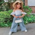 thumbnail image 2 of Girls Off Shoulder Casual Suit Ruffles T Shirt Tops Denim Trousers Clothes Outfits Little Girl Summer Sets, 2 of 8