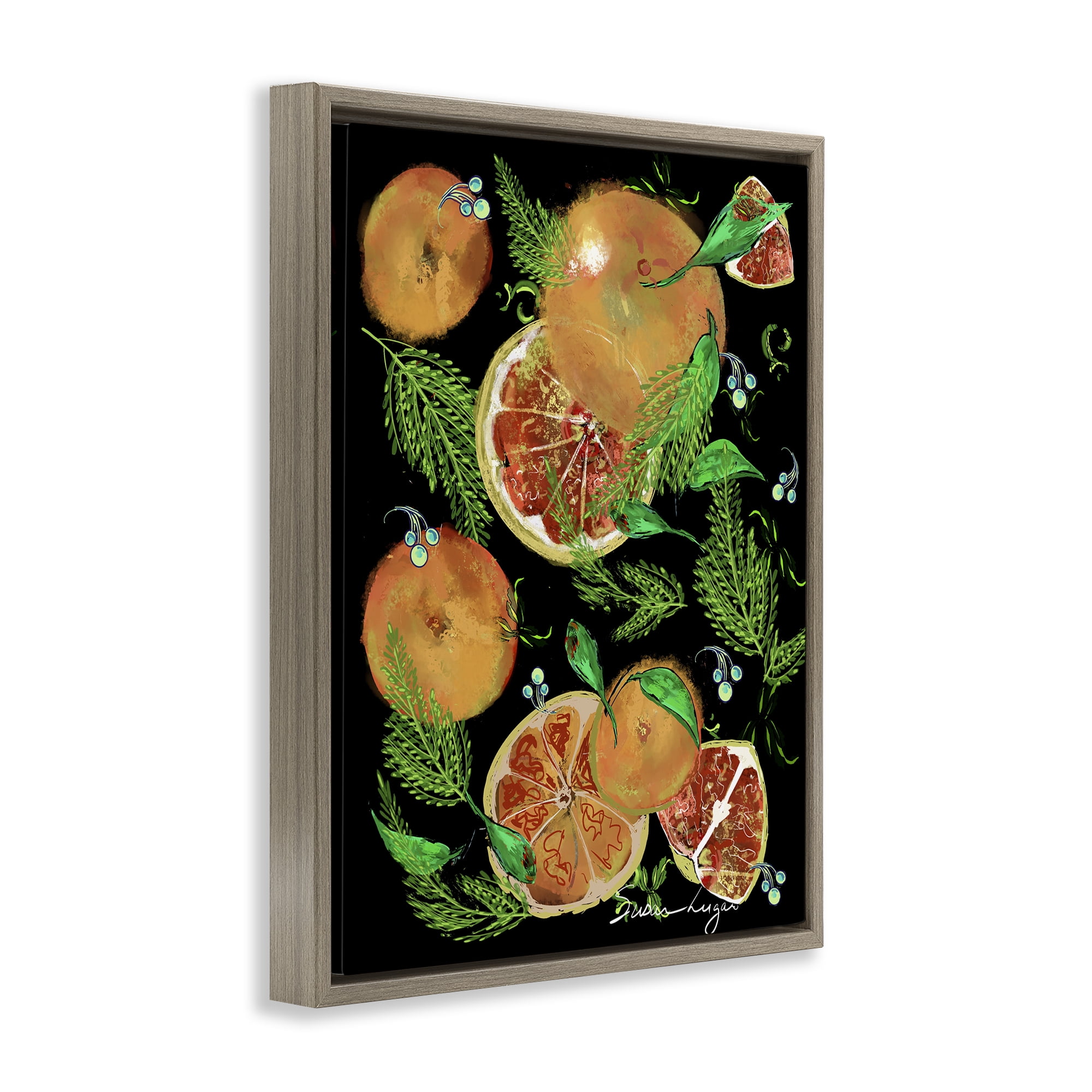 Stupell Industries Grapefruit & Ferns Medley Brown Framed Floater Canvas Wall Art, design by Susan Lugar