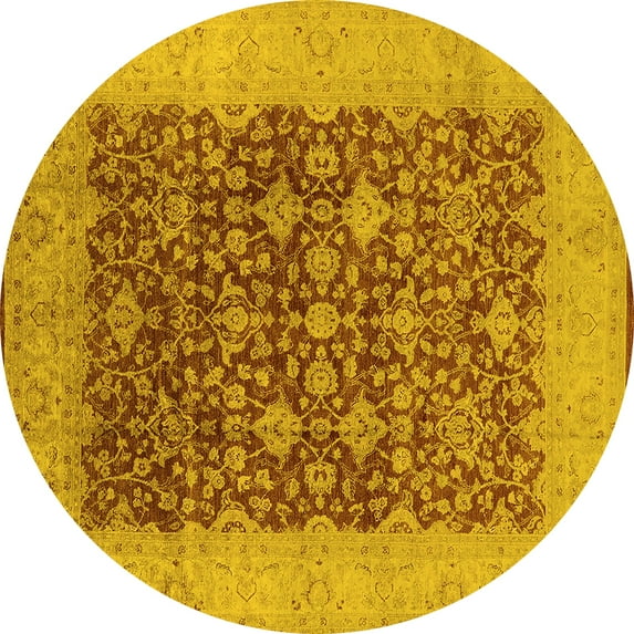 Ahgly Company Indoor Round Oriental Yellow Industrial Area Rugs, 5' Round