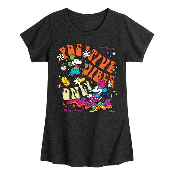 Disney - Mickey & Friends - Mickey & Minnie - Positive Vibes Only - Toddler And Youth Girls Short Sleeve Graphic T-Shirt
