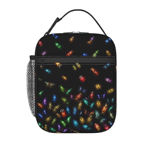 Colorful Beetle Butterfly Lunch Bag Reusable Thermal Lunch Box with Handle for Women and Men