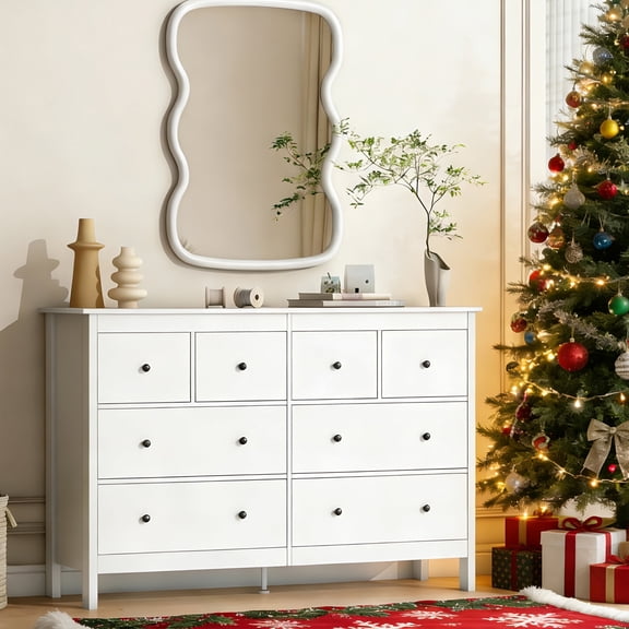 Dresser, 55" Modern White Dressers, Chest of Drawers, Wooden Wide Dresser