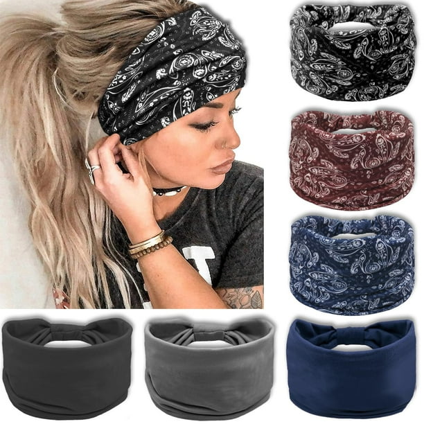 IVARYSS Diademas anchas para mujer, turbantes anudados, grandes bandas para la cabeza de estilo africano, accesorios para el cabello, paquete de 6 (Boho Set1)