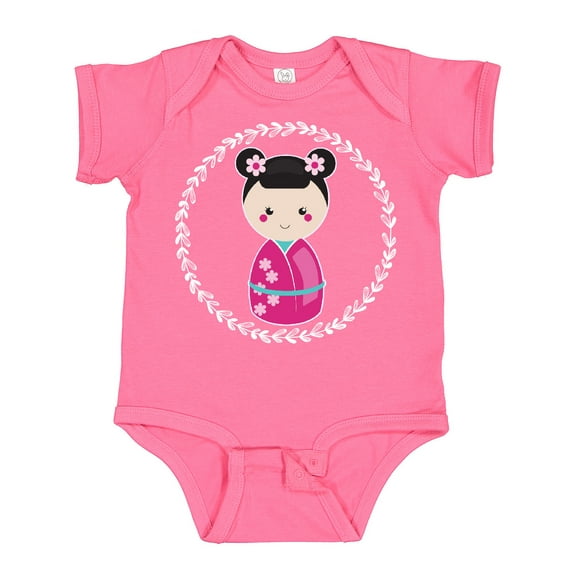 Inktastic Girls Pink Kokeshi Doll Cute Girls Baby Bodysuit