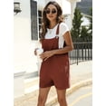 thumbnail image 4 of Czanzd Women's Cotton Linen Short Overalls Adjustable Straps Loose Fit Summer Romper with Pockets(Red,XL), 4 of 8